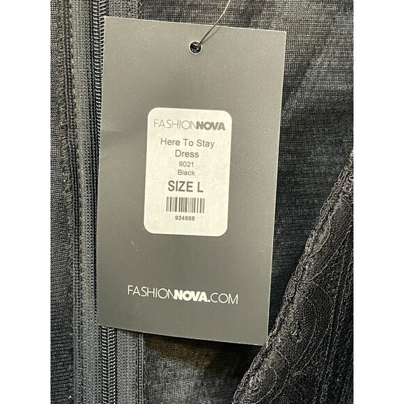 NEW Fashion Nova Here to Stay Dress Black Puffy Sleeve Front Knot Size Large - Picture 3 of 7